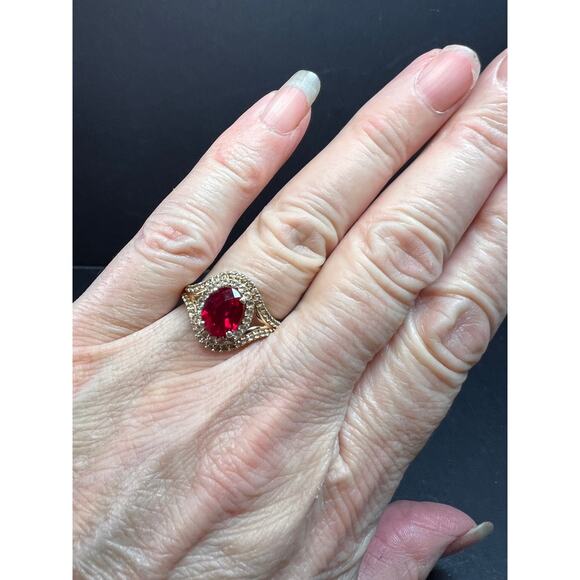 Lab Ruby and topaz halo ring in gold over sterling silver size 7 - Picture 5 of 16